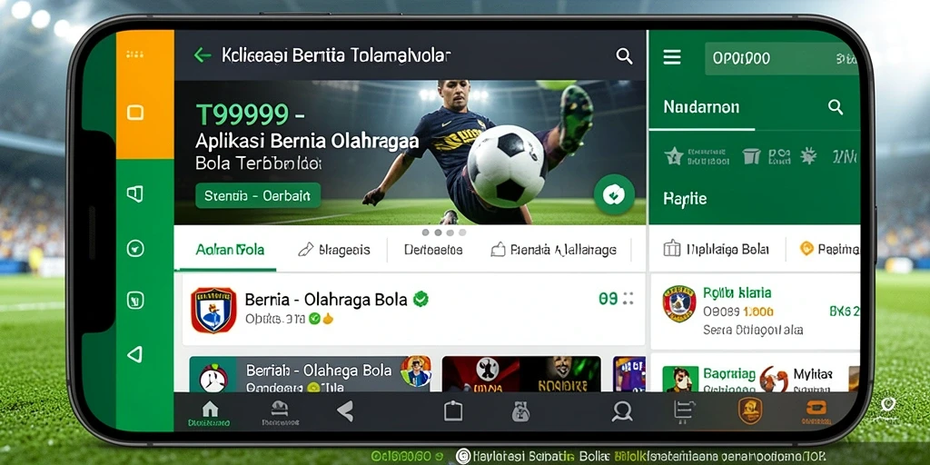 Antarmuka aplikasi T9999 yang menampilkan berita olahraga bola.