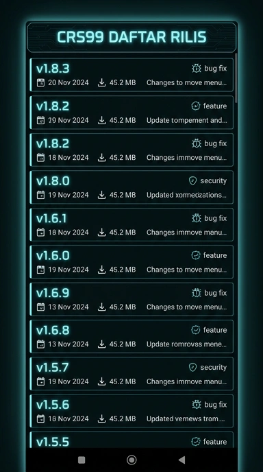 Riwayat Versi Aplikasi crs99 untuk Pengguna Android